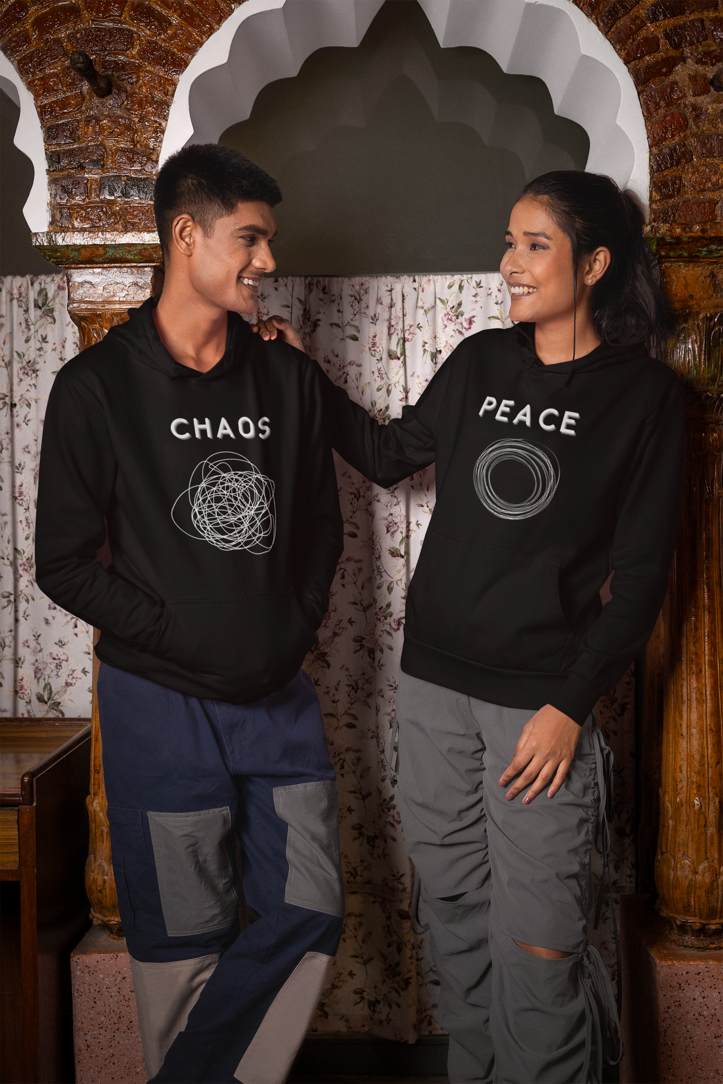 Chaos and peace Couple Hoodies